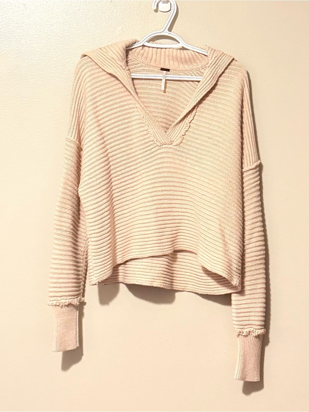 Free People Soft Pink Ribbed V-Neck Sweater